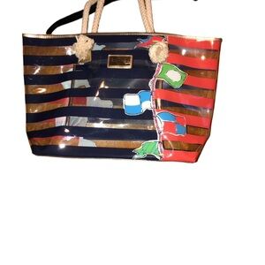 Lilly Pulitzer shoreline tote raise the sails beach bag clear style 28982 rope